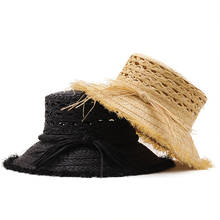 Chapéu de palha feminino verão chapéu de palha outing da bacia do pescador chapéu de praia retro 2024 - compre barato