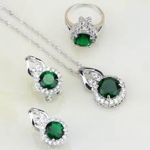 Round Shaped Green Emerlad Zircon White CZ 925 Sterling Silver Jewelry Sets For Women Wedding Earrings/Pendant/Necklace/Ring 2024 - buy cheap