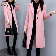 Cotday High Quality Woolen Coat Office Style Lady New Autumn And Winter Elegant Warm Slim Women Cashmere Woolen Blend Coat 2024 - buy cheap