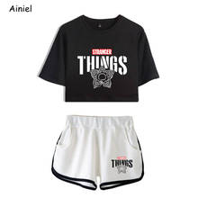 Camiseta de Stranger Things para mujer, disfraz de Dustin, conjunto completo Sexy, Top corto + Pantalones cortos, Conjunto de camiseta, pantalones, traje de 2 piezas para mujer 2024 - compra barato