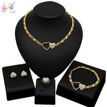 Yulaili hugs and kisses Necklace Heart Gold Color Crystal Earrings Bracelet Ring for Women Party Gifts Wedding Jewelry Sets 2024 - buy cheap