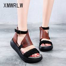 XMWRLW Women's Summer Sandals Genuine Leather Handmade Ladies Shoes 2020 Summer Thick Sole Women Retro Sandals Buckle Shoes 2024 - buy cheap