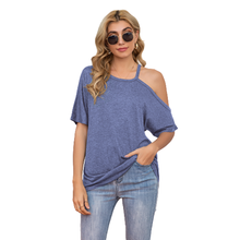 Camisetas de algodón con un hombro al aire para mujer, camiseta informal holgada de manga corta, Tops sexys para mujer 2XL, ropa para mujer 2021 2024 - compra barato