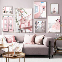 Cabina telefónica rosa, torre de Mar Océano, arte de pared, pintura en lienzo, decoración nórdica para el hogar, carteles e impresiones, imágenes de pared para sala de estar 2024 - compra barato
