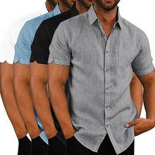 Camisa casual masculina de manga curta, camisa de escritório com gola virada para baixo, camisa da moda para primavera e outono 2024 - compre barato