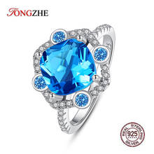 TONGZHE Pure 925 Sterling Silver Ring Big Rhombic Aquamarine Rings For Women Men Jewelry Wedding Rings Gift Allied Express 2024 - buy cheap