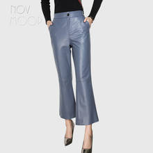 Novmoop office lady fashion style sheepskin genuine leather flare pants women winter trousers pantalones de mujer LT2983 2024 - buy cheap