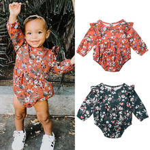 PUDCOCO/Одежда для новорожденных девочек Комбинезон с цветочным принтом и рукавами-крылышками комплект одежды для детей от 0 до 18 месяцев 2024 - купить недорого