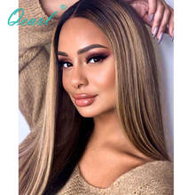 Lace Front Human Hair Wig Straight Chocolate Brown Blonde Highlights Frontal Wig PrePlucked Bleached Knots 13x6 180% Thick Qearl 2024 - buy cheap
