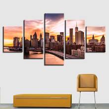 Canvas Painting Modular Art Living Room Wall Decor Prints 5 Pieces Beautiful Brooklyn Bridge City Sunset Scenery Pictures Frame 2024 - buy cheap