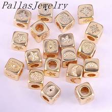 Wholesale 10Pcs Clear CZ Micro Pave Moon/eye/star Large Hole Spacer Beads, Cubic Zirconia Cube Spacer Beads, Gold Color Beads 2024 - buy cheap