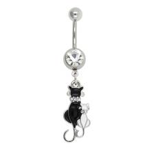 JHJT Dangle Double Love Cat Belly Button Ring Body Piercing Sexy Women Navel Ring  Jewelry 14G 316L Surgical Steel Bar 2024 - buy cheap