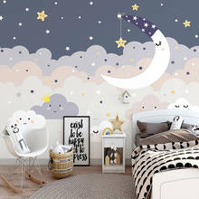 Mural personalizado 3D pintado a mano, cielo estrellado, nubes, luna, estrellas, dibujos animados, habitación de niños, Princesa, dormitorio, papel tapiz fotográfico 2024 - compra barato