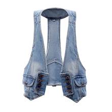 Colete vintage de denim feminino, nova moda coreana para o verão, slim, sem mangas, jaqueta jeans para mulheres h388 2024 - compre barato