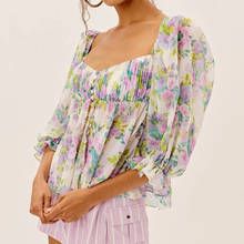 Foridol, летняя фиолетовая блузка с цветочным принтом в стиле бохо, женская винтажная блузка на пуговицах, модель 2021 года, шифоновая короткая блузка, топы с коротким рукавом 2024 - купить недорого