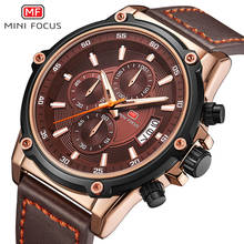 Мужские кварцевые часы MINI FOCUS, роскошные спортивные часы ведущей марки 2020, кожаный ремешок, хронограф, календарь, водонепроницаемые светящиеся стрелки 2024 - купить недорого