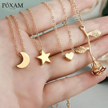 POXAM-collares de Color dorado y plateado para mujer, Gargantilla con colgante geométrico de flor, Luna y Estrella, cadena de eslabones, joyería para regalo, 2019 2024 - compra barato