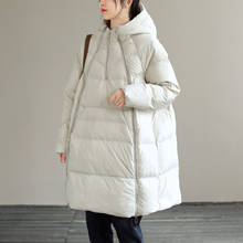2021 Winter New Style Literary Loose Casual Solid Color Mid-length White Duck Down Down Jacket Hooded Plus Size Fashion women 2024 - buy cheap