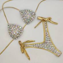 Bikini triangular con diamantes de imitación para mujer, traje de baño con diamantes de cristal Sexy, conjunto de Bikini con cuello Halter, Tanga 2024 - compra barato