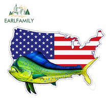 Earlfamily 13cm x 9cm etiqueta do carro mahi peixe eua bandeira americana etiqueta do carro caminhão copo portátil pesca gráfico decalque 2024 - compre barato