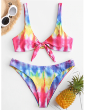 Bikini con Tanga para Mujer, bañador Sexy con lazo frontal, traje de baño con estampado degradado, traje de baño brasileño con Push-Up, ropa de playa 2024 - compra barato