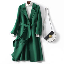 Abrigo de lana de 100% para mujer, abrigo largo de lana de marca, color verde liso, 2020 2024 - compra barato