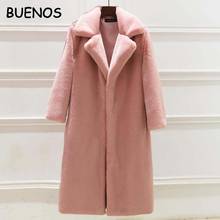 BUENOS 2019 Winter Rabbit Faux Fur Coat Long Fur Coat Solid Loose Turn-down Collar Jacket Thick Warm Plus Size Female Plush Coat 2024 - buy cheap