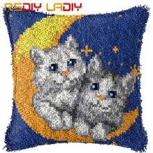 Kit de gancho de pestillo para hacer tu propio cojín, gatitos de Luna, funda de almohada de ganchillo de lona impresa, funda de cojín con gancho de pestillo, Hobby y manualidades 2024 - compra barato