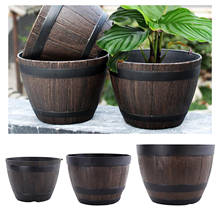 Resin Whiskey Barrel Planter Round Garden Flower Pot Decor Plant Container Busket Brown 3 Sizes 2024 - buy cheap