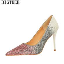 Bigtree-zapatos de tacón de lujo para mujer, calzado de boda ostentoso, color negro, 2021 2024 - compra barato
