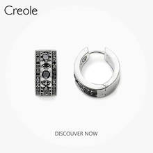 Hoop Earrings Creole Geometric 925 Sterling Silver Gift For Women  High Quality Earring Europe Style Black CZ Fashion Jewelry 2024 - buy cheap
