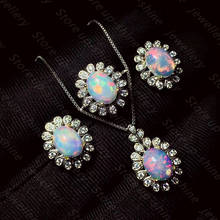 Hot selling style natural opal pendant ring set 925 silver ladies ring pendant luxurious and shiny 2024 - buy cheap