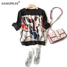 Oversized T-shirt 2022 Women Summer Clothing Casual Shirts Chiffon Half Sleeve Print O-neck Top Summer Female Printed T-shirt 2024 - buy cheap