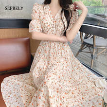 SLPBELY Women Sweet Flower Dress Summer Elegant  Chiffon Short Sleeve Fairy V Neck Korean Style Dress Chic Dress Sundress 2021 2024 - buy cheap