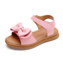 Sandálias de couro da moda para meninas, novas sandálias adoráveis de princesa com laço e sapatos baixos de couro macio para crianças pequenas e meninas, verão 2020 2024 - compre barato