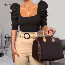 summer Square Collar Fashion Half sleeve Women Tops and Blouses Shirts Sexy Crop Tops Cropped Shirts Puff Sleeve Short Clothes 2024 - buy cheap