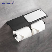 Роватный матовый черный держатель для туалетной бумаги с полкой для телефона, держатель для туалетной бумаги с двойной головкой, настенная полка для хранения 2024 - купить недорого