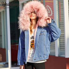 2020 rabbit fur lined denim jacket coat fashion denim fur warm lady winter jacket women parka 2024 - buy cheap