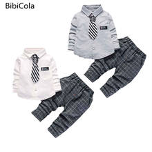 Conjunto de roupas para meninos bibicola moda outono conjunto treino infantil xadrez tops + calças roupas para meninos 1-4t 2024 - compre barato