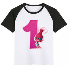 Camiseta con estampado de Trolls para niños y niñas, camiseta divertida de manga corta con número 1-9 de feliz cumpleaños, de verano 2024 - compra barato