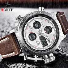 NORTH Luxury Brand Men Leather Waterproof Business Watch Fashion Sport Quartz Watches Men Dual Display Watch Relogio Masculino 2024 - buy cheap