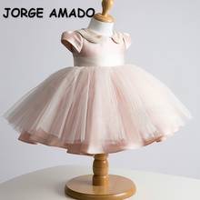 2021 New Summer Teenager Girls Dress Short Sleeves Pink Bow Tutu Princess Dress Piano Performance Flowers Girl for Weddings E128 2024 - buy cheap