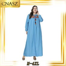 Muslim Dress Islamic Clothing Large Size Women's Moroccan Kaftan New Embroidered Denim Abaya Femme Musulman Dress 2024 - buy cheap