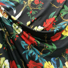 Красивый черный 4 способ растягивания из молочного шелка, вязаное хлопковое/спандекс ткань розы "," птицы "," печать на ткани Diy Швейные Платье-майка 2024 - купить недорого