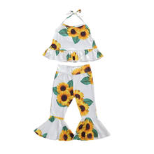 Summer Infant Baby Girls Sunflowers Clothes Sets Sleeveless Belt Vest Tops+Long Flare Pants 2pcs 2024 - buy cheap