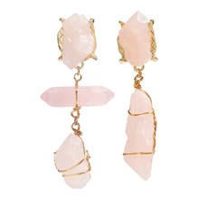 Light Yellow Gold Color Irregular Shape Natural Rose Pink Quartz Stud Earrings for Women Asymmetry Jewelry 2024 - buy cheap