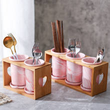 Soporte de cerámica japonés para palillos, palillos de mármol rosa con caja de drenaje, Decoración de mesa, suministros de almacenamiento de cocina 2024 - compra barato