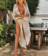 Vestido Kimono para mujer, vestido playero de gasa a rayas, Sexy, bohemio, para verano, 2XL, novedad 2024 - compra barato