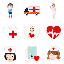 Broche de esmalte con forma de corazón y Cruz para enfermera, electrocardiograma creativo de dibujos animados, accesorios de moda para bolsa de ropa, ALZH 2024 - compra barato