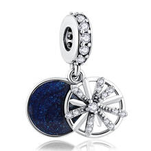 S925 Silver  Pendant DIY Jewelry Dazzling Wishes Dangle Charm fit Lady Bracelet Bangle Blue Enamel Clear CZ Dangle 2024 - buy cheap